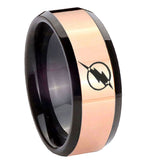 8mm Flash Beveled Edge Black Rose Gold Wedding Bands For Working Men