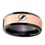 8mm Flash Beveled Edge Black Rose Gold Wedding Bands For Working Men