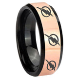 8mm Multiple Flash Rose Gold And Black Beveled Edge Men's Wide Wedding Bands