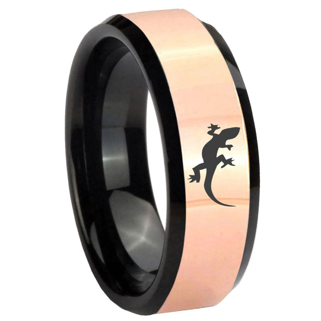 8MM Lizard Rose Gold And Black Bevel Tungsten Ring for Men