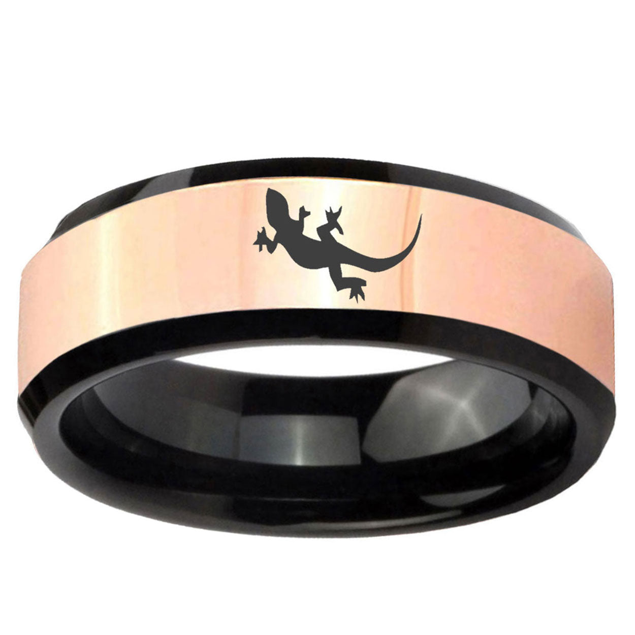 Lizard Rose Gold And Black Bevel Tungsten Ring for Men