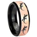 8MM Multiple Lizard Rose Gold Black Bevel Tungsten Wedding Band