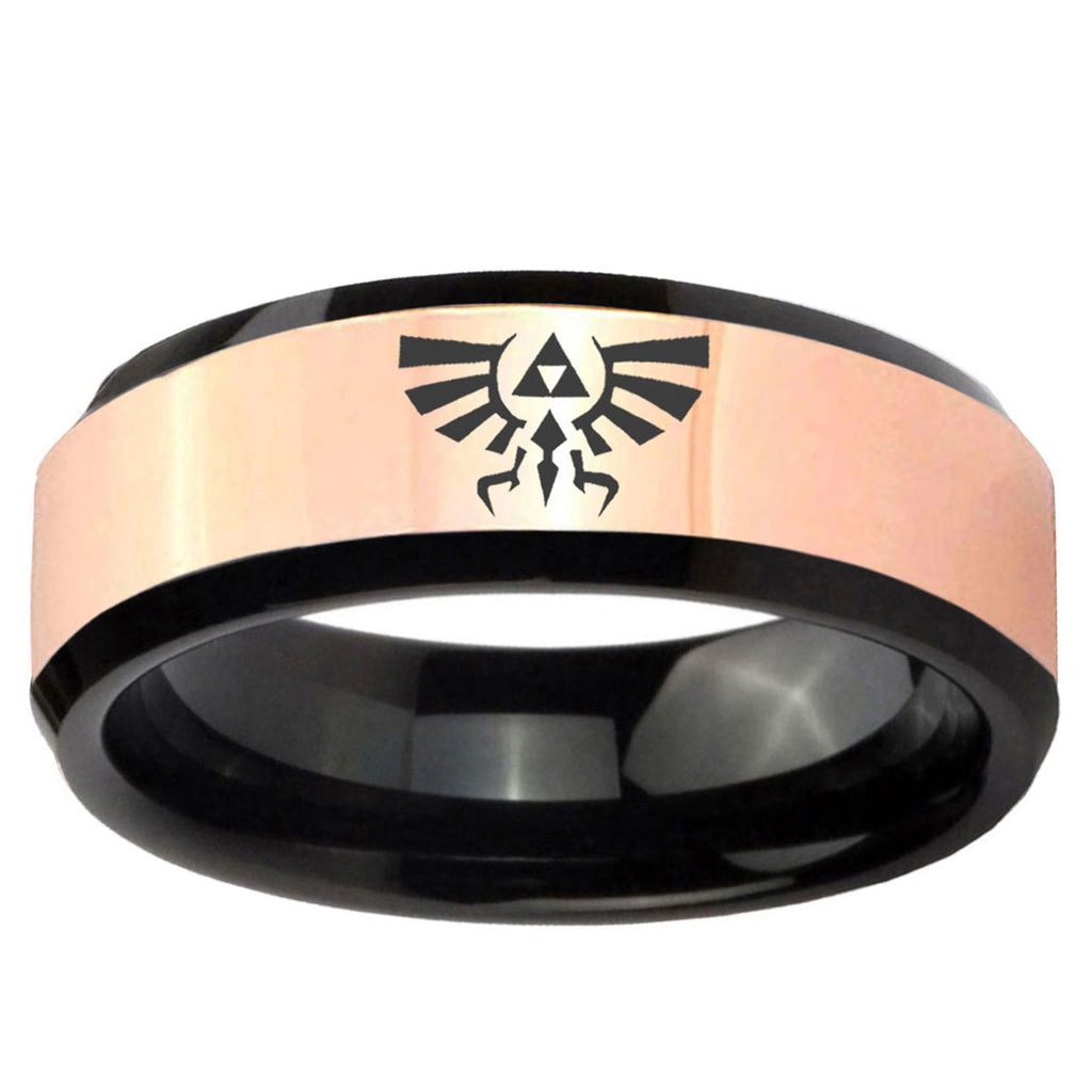 Zelda Skyward Sword Rose Gold Black Bevel Tungsten Ring