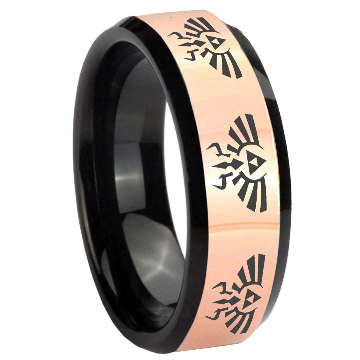 8MM Multiple Zelda Skyward Sword Rose Gold Black Bevel Ring