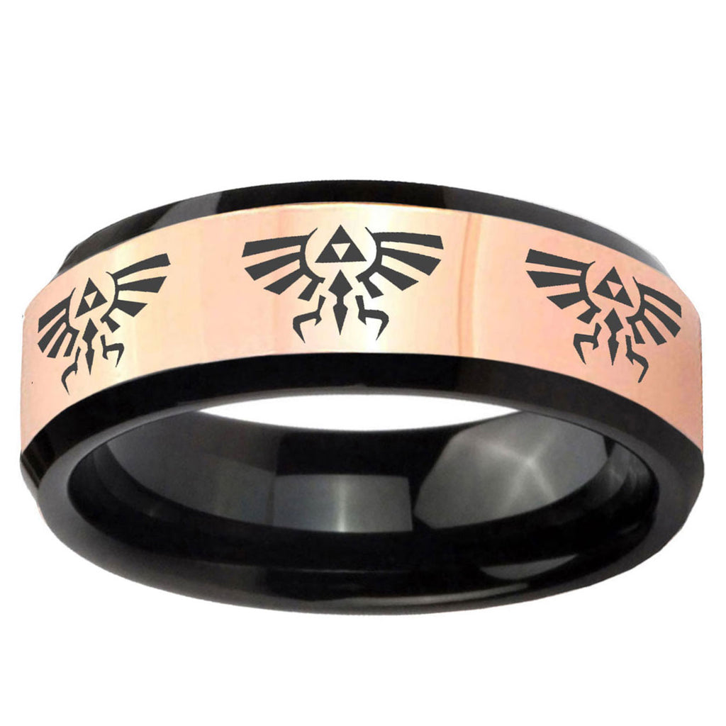 Multiple Zelda Skyward Sword Rose Gold Black Bevel Ring