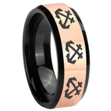 8mm Multiple Anchor Rose Gold And Black Beveled Edge Tungsten Carbide Wedding Bands Ring
