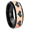 8MM Multiple Heart Rose Gold Black Bevel Tungsten Men Ring