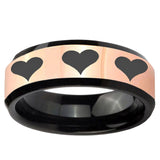 Multiple Heart Rose Gold And Black Beveled Edge Tungsten Men's Anniversary Ring
