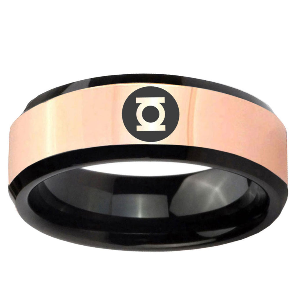 Green Lantern Rose Gold Black Bevel Tungsten Promised Ring