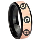 8mm Multiple Green Lantern Rose Gold And Black Beveled Edge Unique Men Wedding Ring