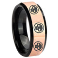 8MM Multiple Skull Rose Gold Black Bevel Tungsten Anniversary Ring