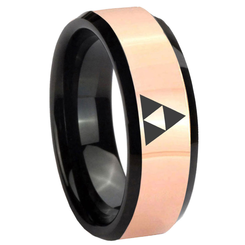 8MM Zelda Triforce Rose Gold Black Bevel Tungsten Custom Ring