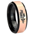 8MM Rose Gold Black Bevel Air Force Tungsten Engrave Ring