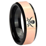 8mm Skull Pirate Rose Gold And Black Beveled Edge Tungsten Carbide Men's Wedding Ring