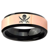 Skull Pirate Rose Gold And Black Beveled Edge Tungsten Carbide Men's Wedding Ring