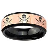 Multiple Skull Pirate Rose Gold And Black Beveled Edge Tungsten Engagement Ring