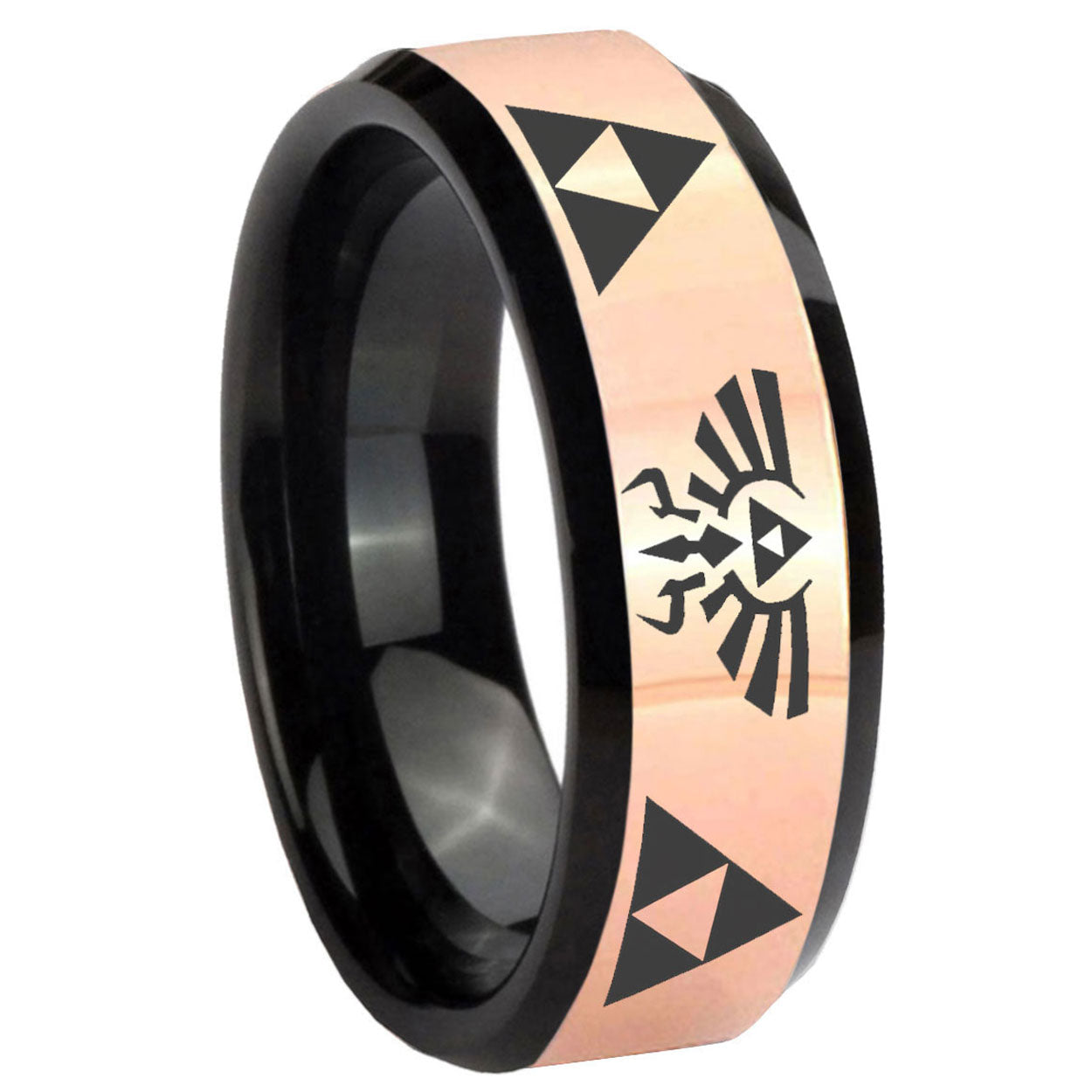 8MM Legend of Zelda Rose Gold And Black Bevel Tungsten Ring