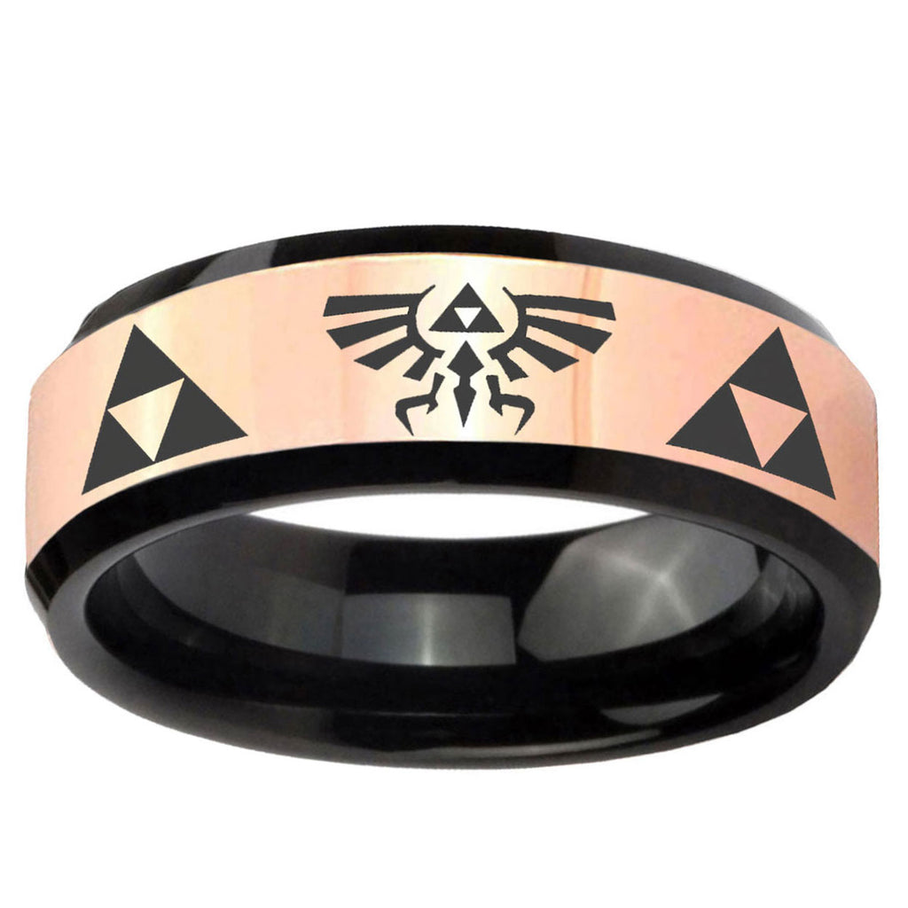 Legend of Zelda Rose Gold And Black Bevel Tungsten Ring