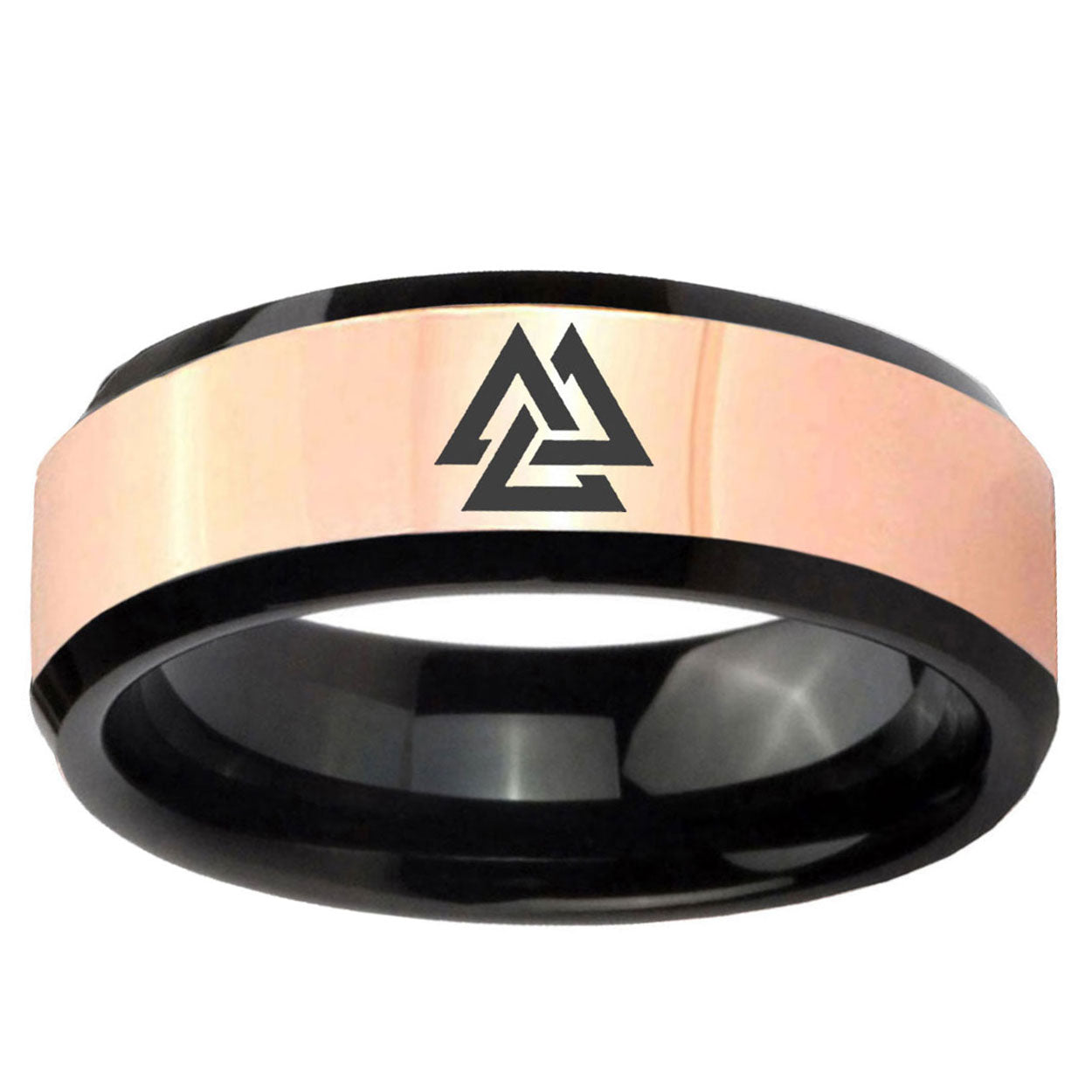 Viking Symbol Rose Gold And Black Bevel Tungsten Ring