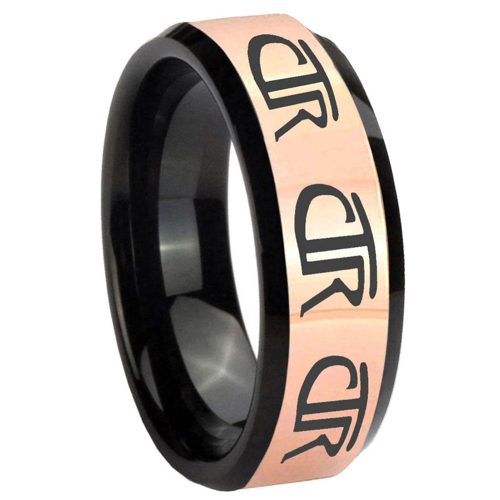 8MM Multiple CTR Rose Gold Black Bevel Tungsten Promise Ring