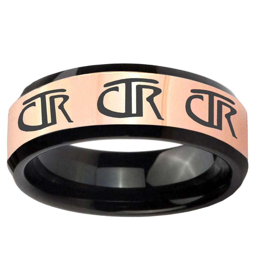 Multiple CTR Rose Gold Black Bevel Tungsten Promise Ring