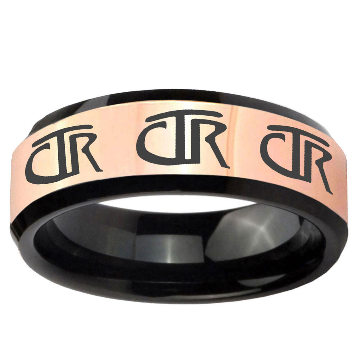 Multiple CTR Rose Gold Black Bevel Tungsten Promise Ring