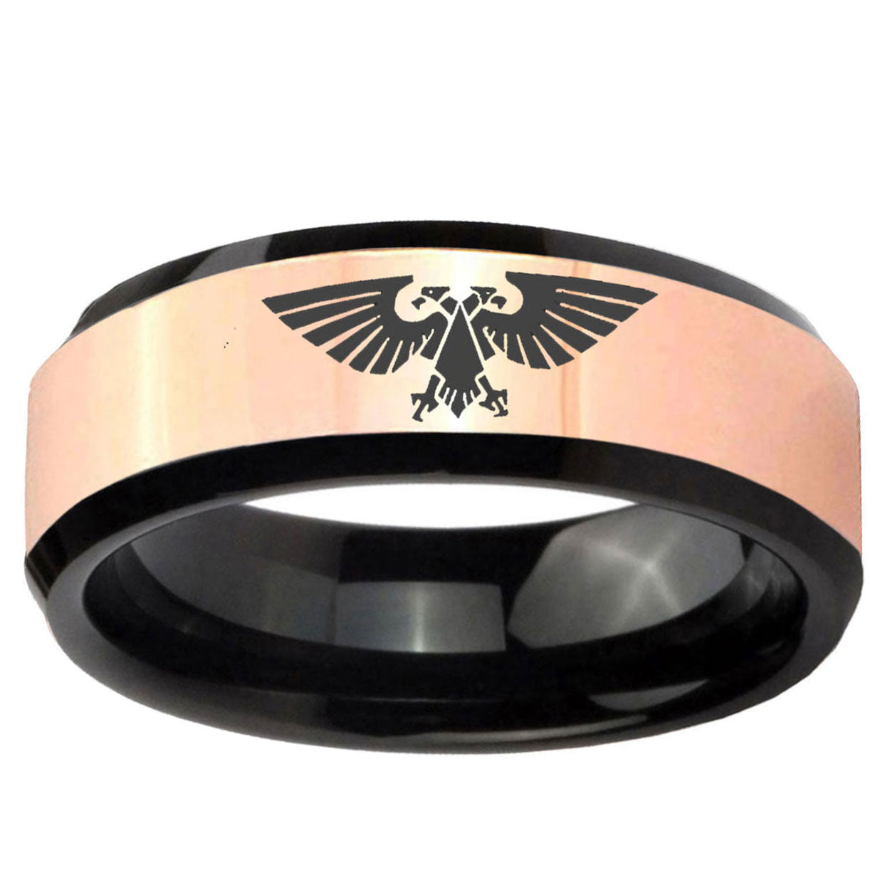 Aquila Rose Gold Black Bevel Tungsten Men's Promise Ring