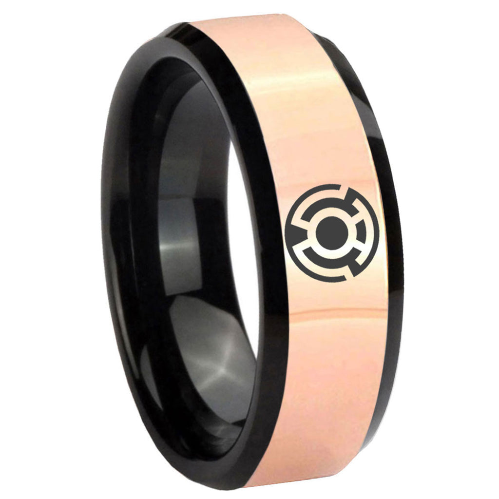 8MM Yellow Lantern Rose Gold Black Bevel Men's Steel Wedding Bands