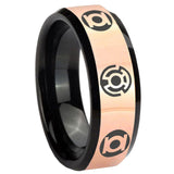 8mm Blue Green Lantern Rose Gold And Black Beveled Edge Tungsten Rings