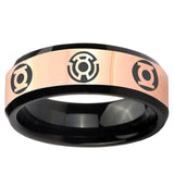 Blue Green Lantern Rose Gold And Black Beveled Edge Tungsten Rings
