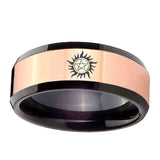 8mm Supernatural Beveled Edge Black Rose Gold Wedding Rings For Men Silver