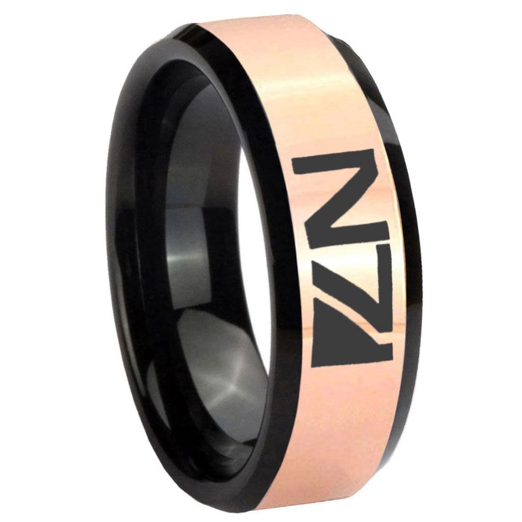 8MM N7 Design Rose Gold And Black Bevel Tungsten Wedding Ring