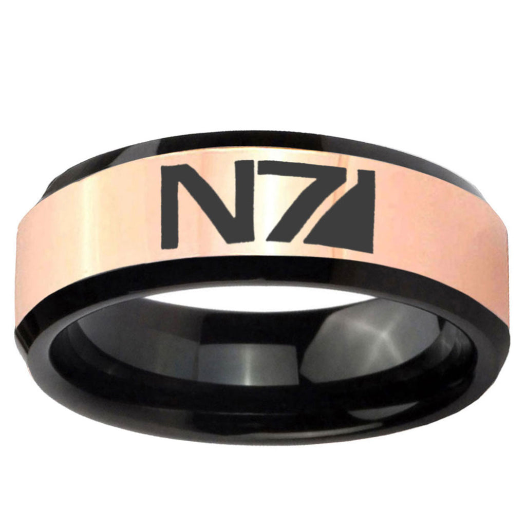 N7 Design Rose Gold And Black Bevel Tungsten Wedding Ring