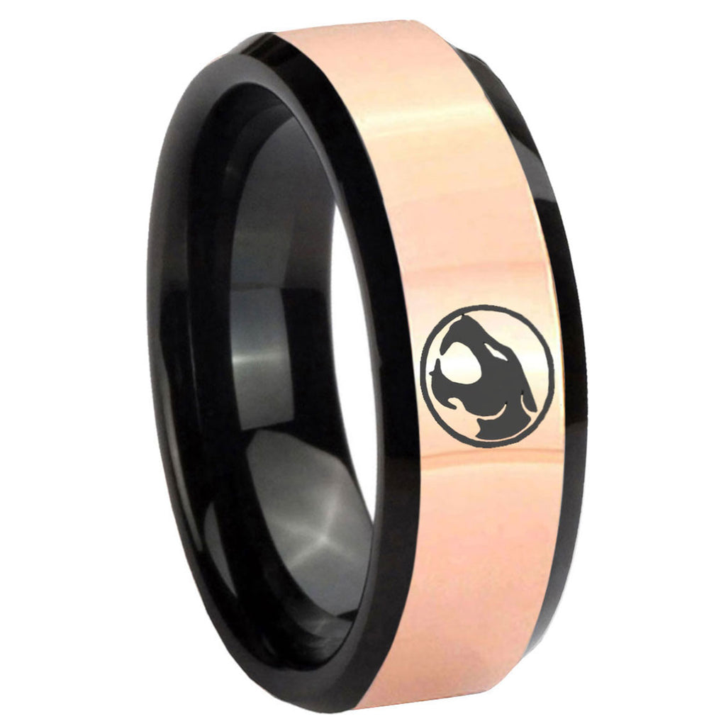 8MM Thundercat Rose Gold And Black Beveled Edge Tungsten Ring
