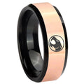 8MM Thundercat Rose Gold And Black Beveled Edge Tungsten Ring