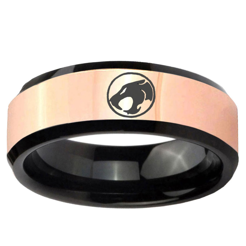 Thundercat Rose Gold And Black Beveled Edge Tungsten Ring