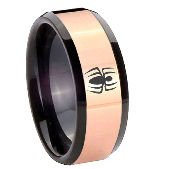 8mm-Spiderman-Beveled-Tungsten-Carbide-Rose-Gold-Black-Mens-Weddingt-Ring