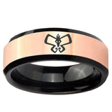 Monarch Rose Gold And Black Beveled Edge Tungsten Carbide Men's Ring Engraved