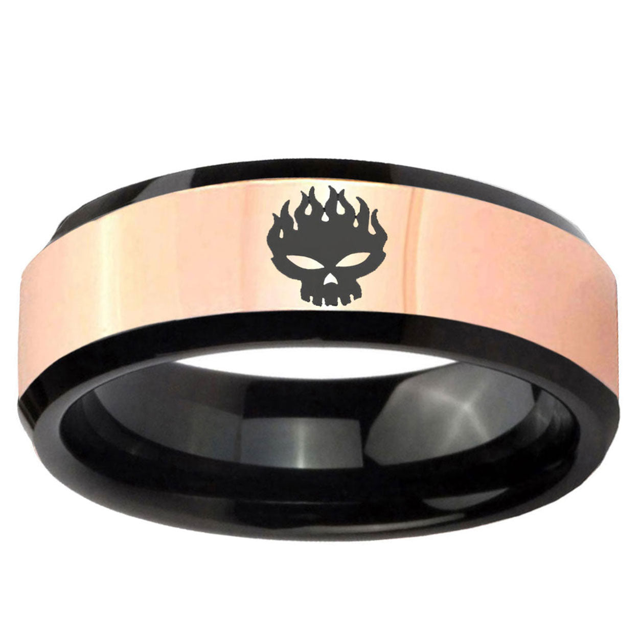 Offspring Rose Gold Black Bevel Tungsten Men's Wedding Band
