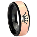 8MM Crown Rose Gold And Black Bevel Tungsten Men's Wedding Ring