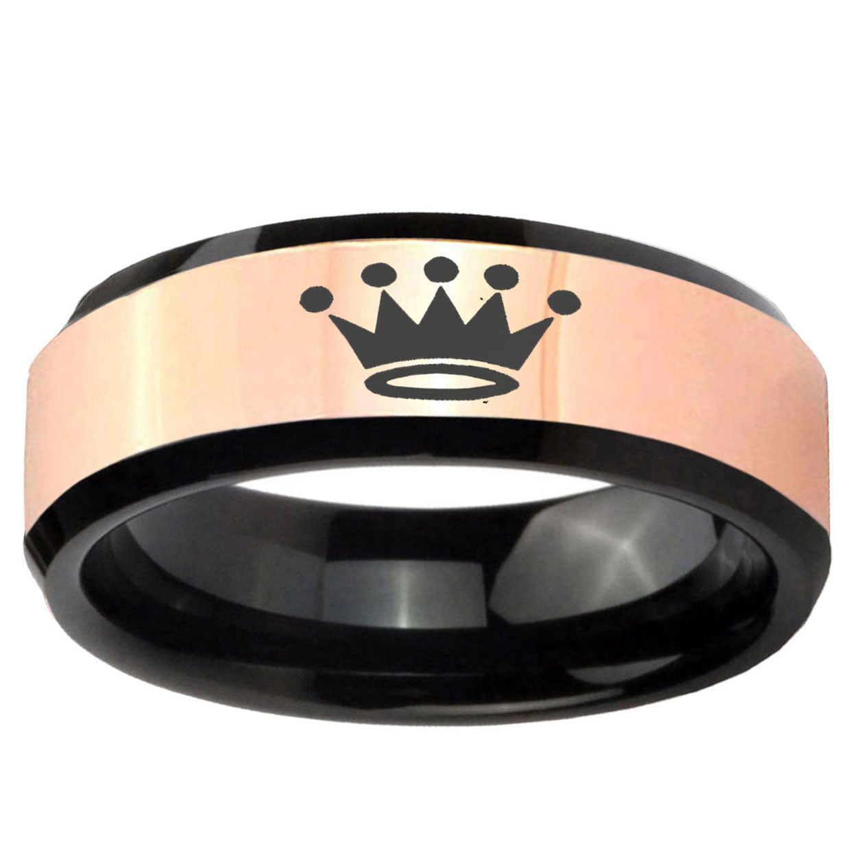 Crown Rose Gold And Black Bevel Tungsten Men's Wedding Ring