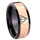 8mm-Deathly-Hallows-Beveled-Tungsten-Carbide-Rose-Gold-Black-Mens-Weddingt-Ring