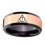 8mm-Deathly-Hallows-Beveled-Tungsten-Carbide-Rose-Gold-Black-Mens-Weddingt-Ring