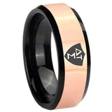 8mm Greek CTR Rose Gold And Black Beveled Edge Tungsten Carbide Wedding Band Men's