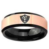 Greek CTR Rose Gold And Black Beveled Edge Tungsten Carbide Wedding Band Men's