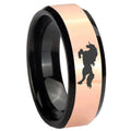 8MM Horse Rose Gold And Black Bevel Tungsten Wedding Bands Ring