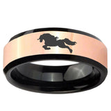Horse Rose Gold And Black Beveled Edge Tungsten Carbide Wedding Bands Ring