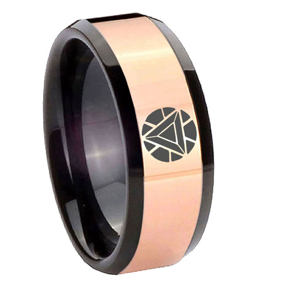 8mm Iron Man Art Reactor Beveled Edge Black Rose Gold Tungsten Carbide Wedding Rings