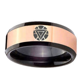 8mm Iron Man Art Reactor Beveled Edge Black Rose Gold Tungsten Carbide Wedding Rings