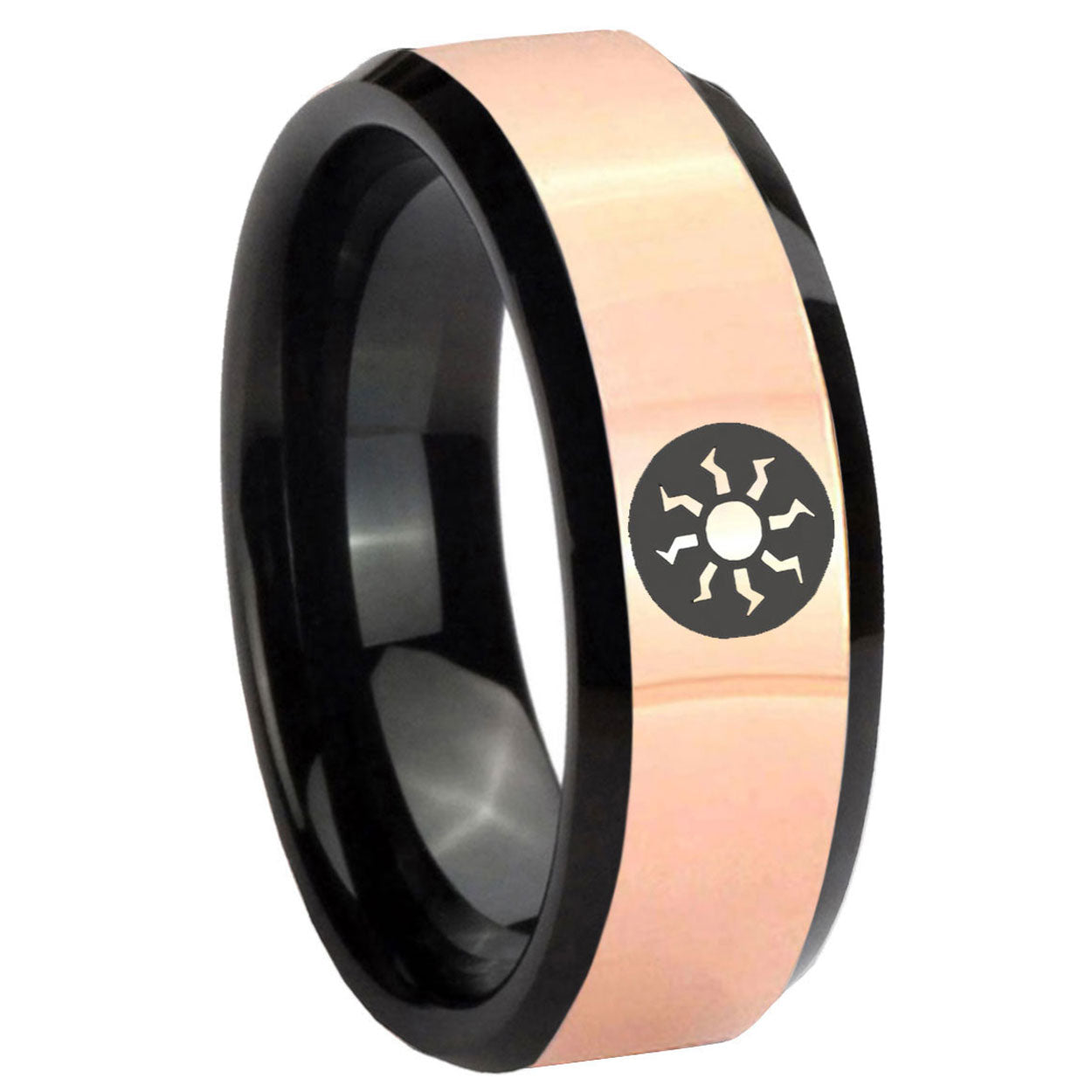 8MM Magic The Gathering Rose Gold Black Bevel Tungsten Men Ring